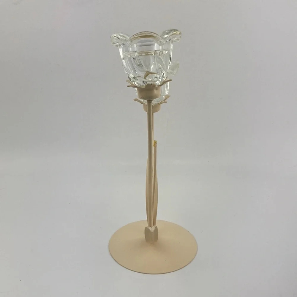 VTG Metal & Glass Floral Candle Holder 12”